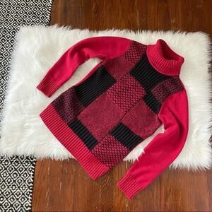90s Cabincore Sweater Buffalo Plaid Red & Black Sweater Women's Size Medium